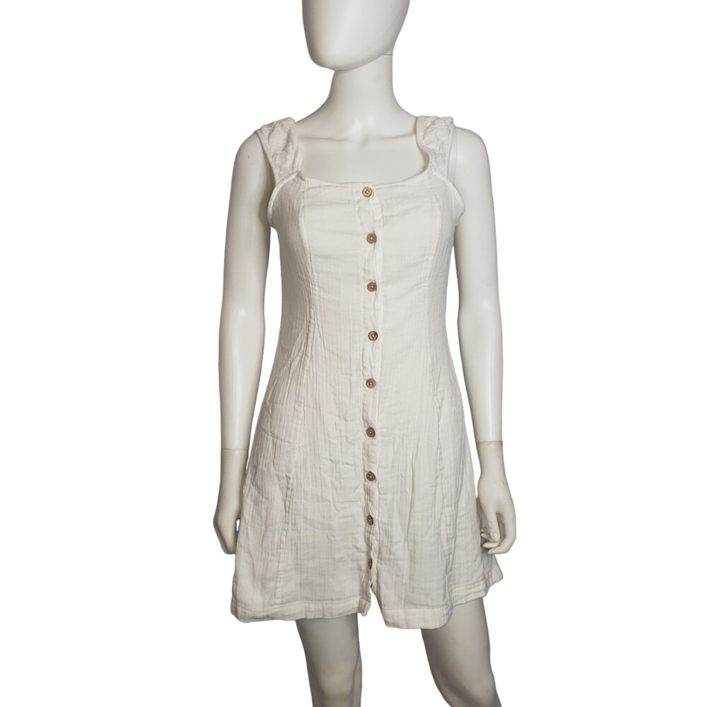 ROXY White Cotton Button Front Sundress Size Medium